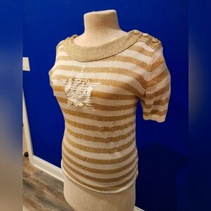 Striped Gold and Cream Knit Top